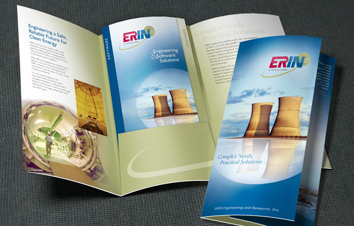 Trifold brochure plus brochure inserts that utilize an interesting double-sided fold.