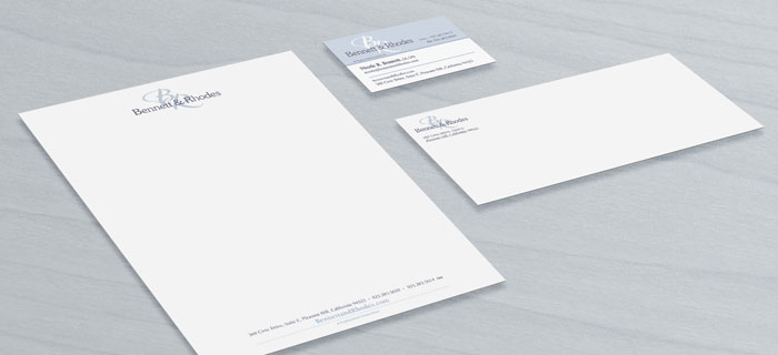 Stationery package design including, business card, letterhead, and envelope